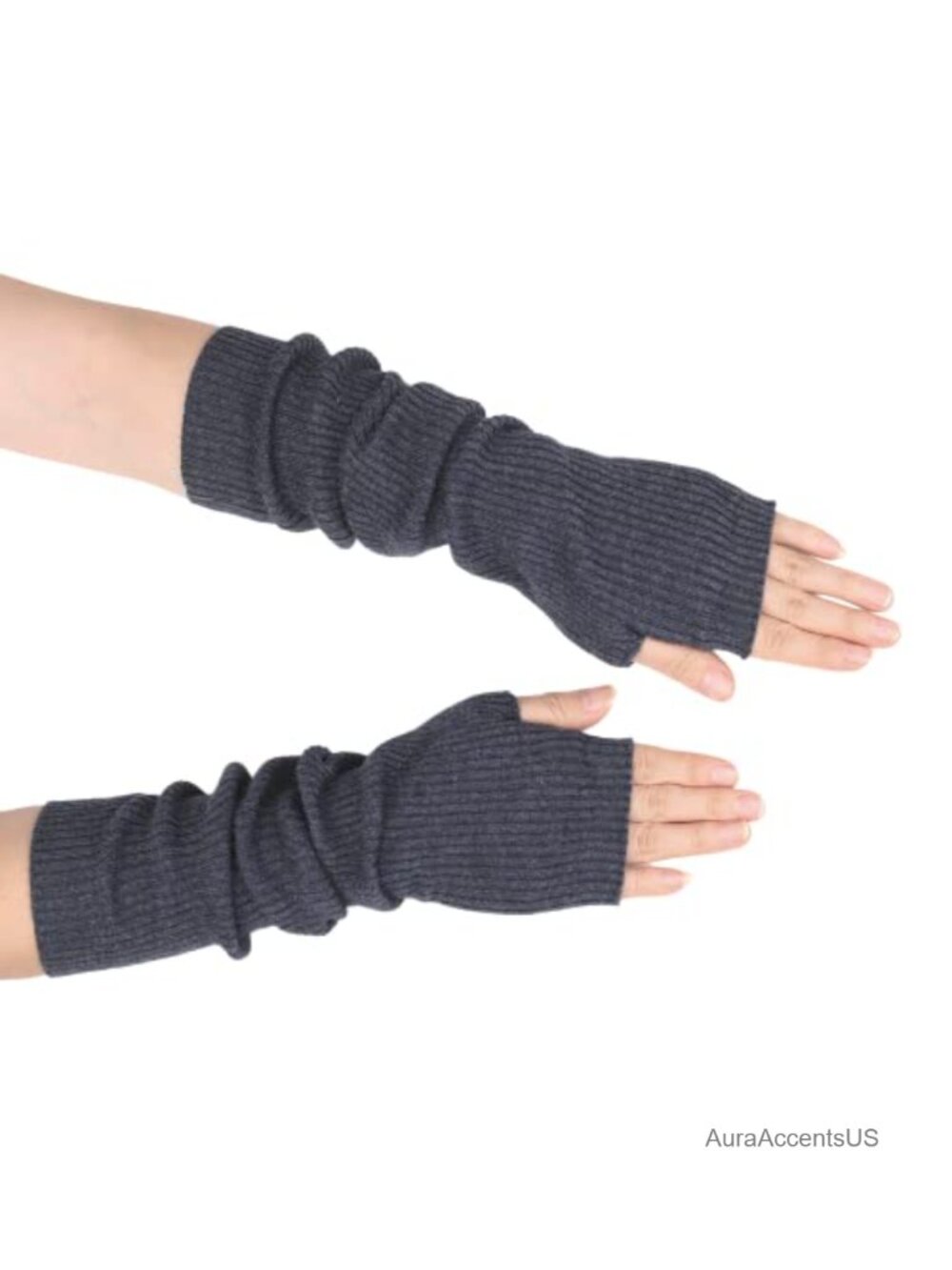 Cashmere Blend Fingerless Gloves Long Arm Warmers Thumb Hole